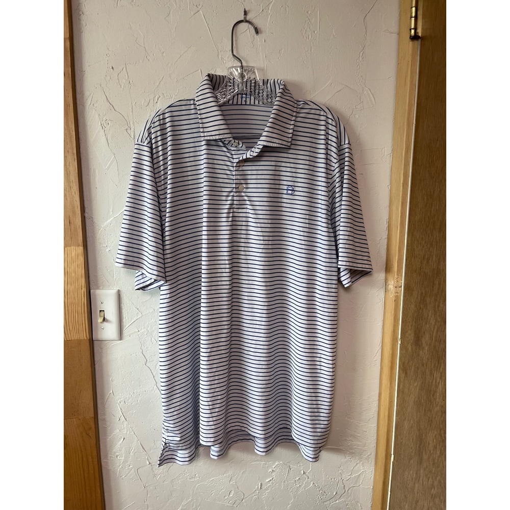 DRADDY SPORT Mens Striped Performance Polo Shirt XL White Blue‎ Golf Tennis